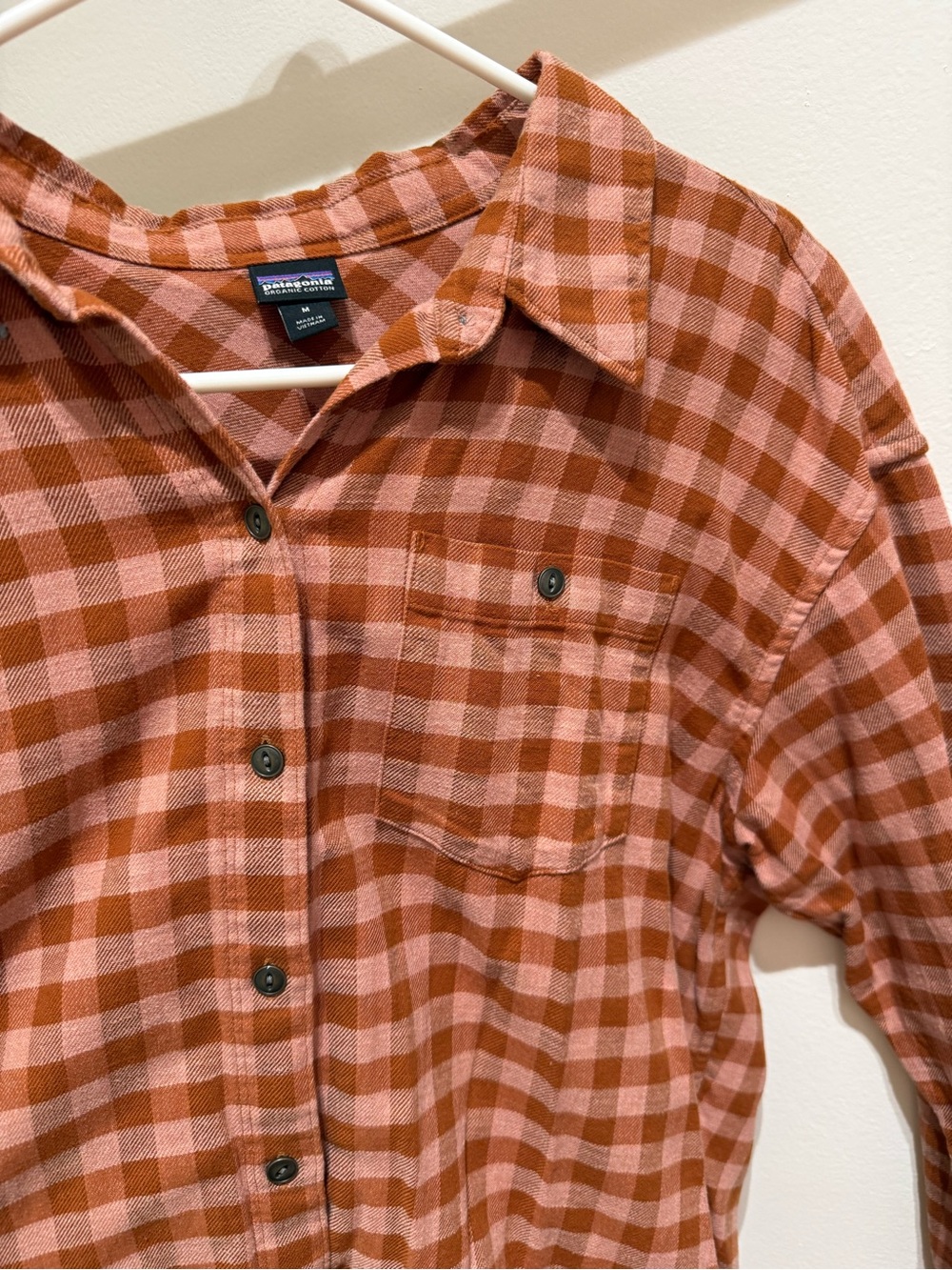 Patagonia women’s Rust & Pink Plaid Button-Down Shirt